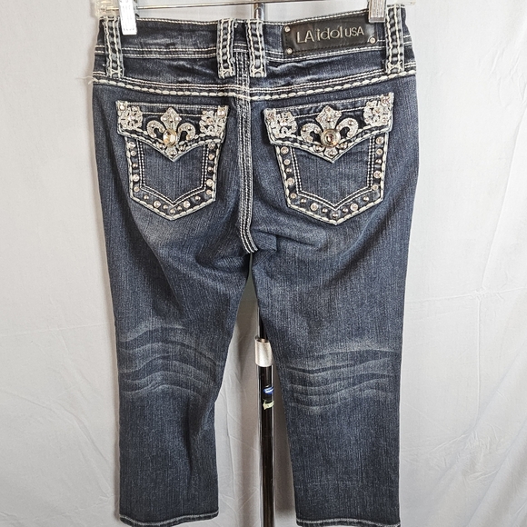 L a idol rhinestone studded bling capri jeans size 3 - Picture 3 of 15